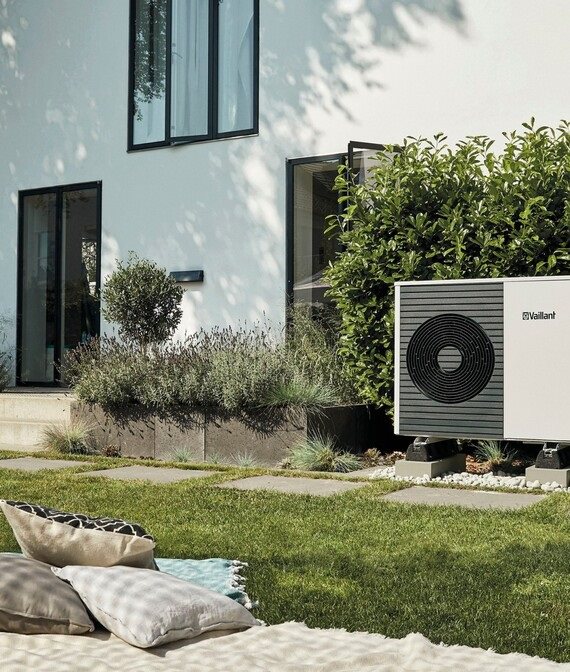 Diamond Green energy engineer working on a heat pump installation 